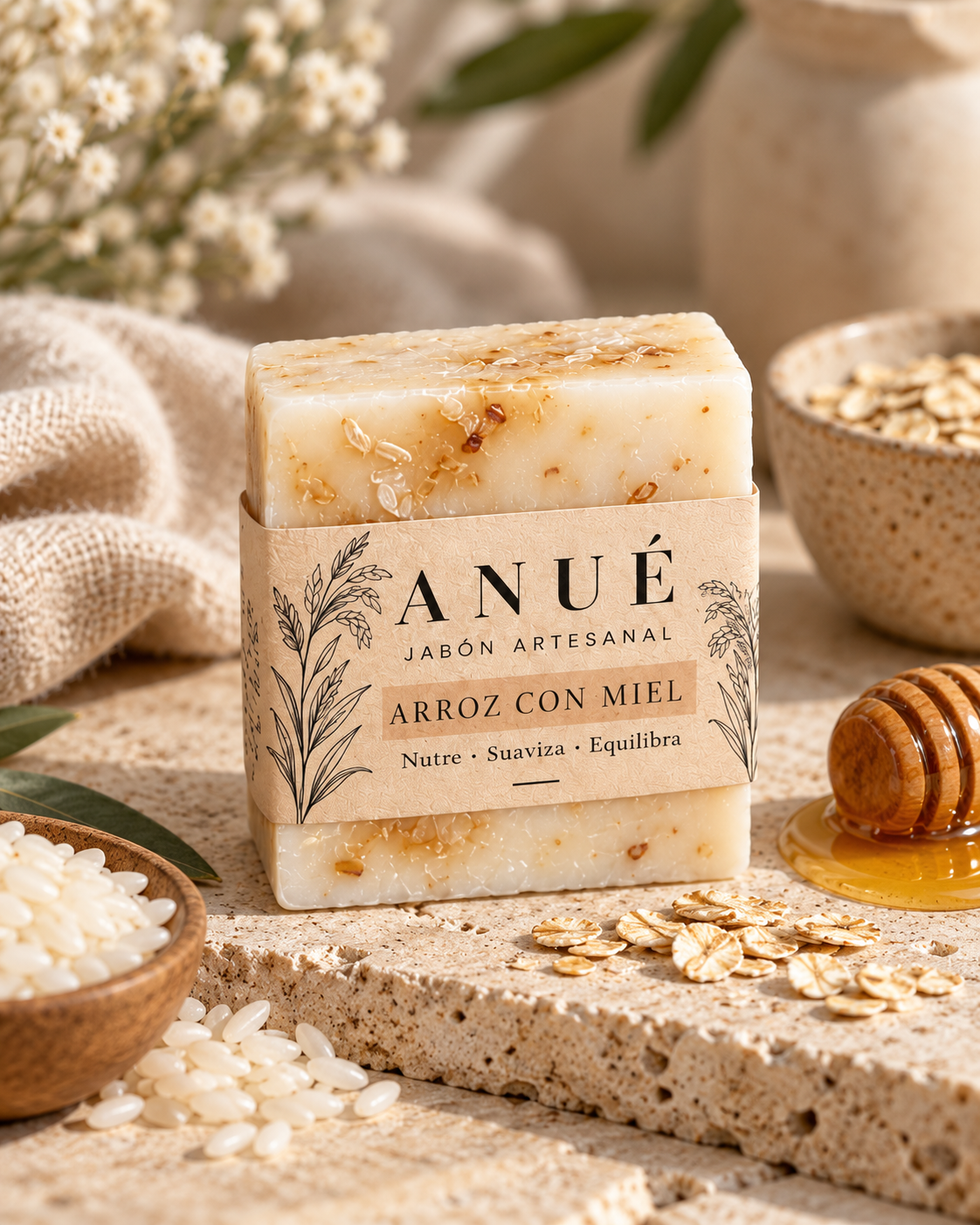 Jabón Artesanal de Arroz con Miel — Barra de Tocador